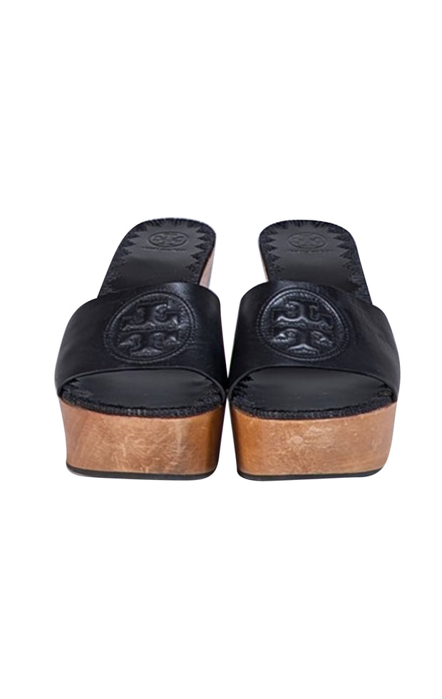 Tory Burch - Black Leather Platform Wedges Sz 9.5 - Current Boutique