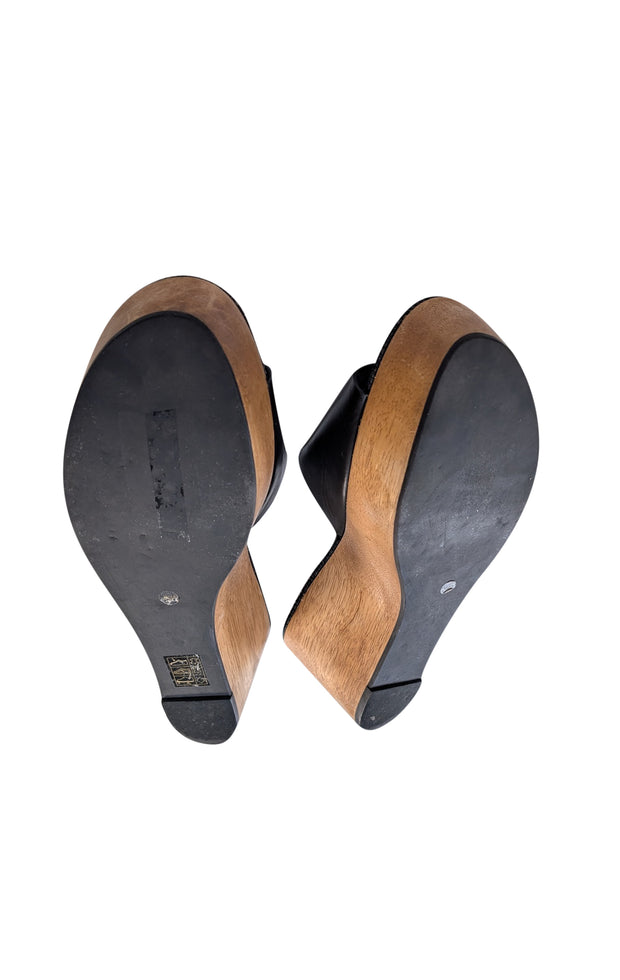 Tory Burch - Black Leather Platform Wedges Sz 9.5 - Current Boutique