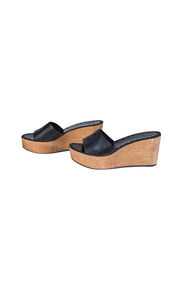 Tory Burch - Black Leather Platform Wedges Sz 9.5 - Current Boutique
