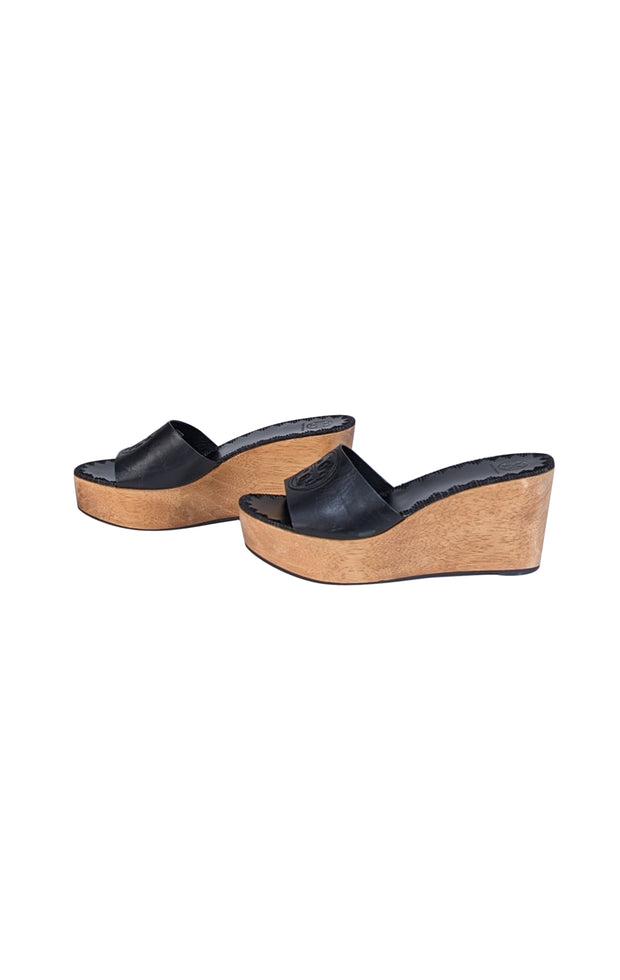 Tory Burch - Black Leather Platform Wedges Sz 9.5 - Current Boutique