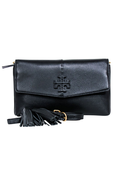 Current Boutique-Tory Burch - Black Leather Fold Over Flap Crossbody Bag
