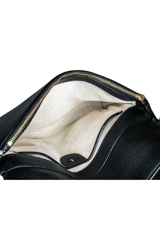 Current Boutique-Tory Burch - Black Leather Fold Over Flap Crossbody Bag