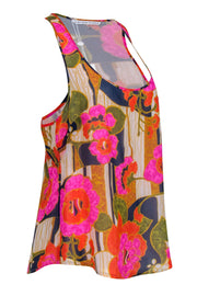 Current Boutique-Trina Turk - Pink, Navy, & Green Floral Print Tank Sz L
