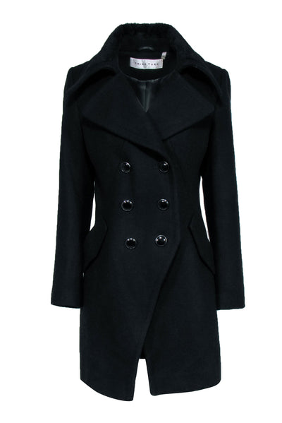 Current Boutique-Trina Turk - Black Wool Double Breasted Pea Coat Sz M/L