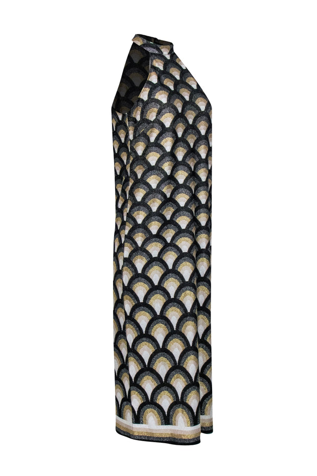 Current Boutique-Trina Turk - Black & Gold Print Mock Neck Sleeveless Dress Sz 2