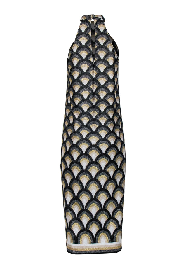 Current Boutique-Trina Turk - Black & Gold Print Mock Neck Sleeveless Dress Sz 2