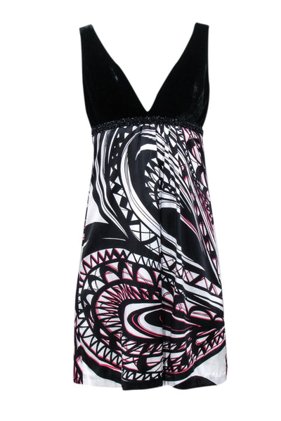 Current Boutique-Trina Turk - Black Velvet Printed Mini Dress w/ Beaded Waist Sz 4