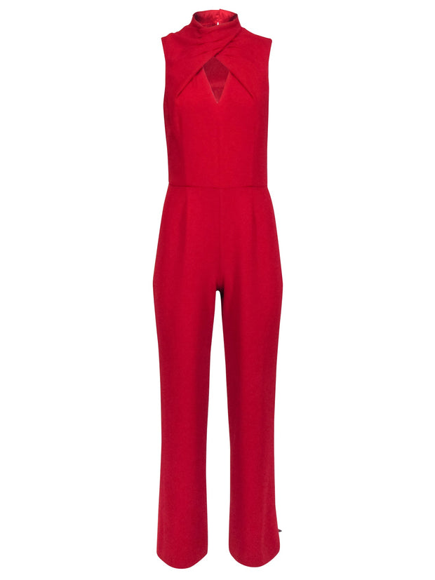 Current Boutique-Trina Turk - Red Sleeveless Key Hole Front Wide Leg Jumpsuit Sz 4