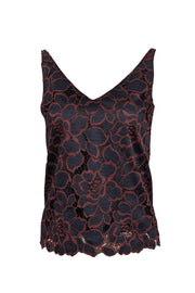 Current Boutique-Trina Turk - Dark Navy & Maroon Floral Eyelet Lace Top Sz XS