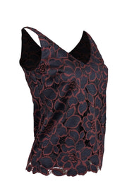Current Boutique-Trina Turk - Dark Navy & Maroon Floral Eyelet Lace Top Sz XS