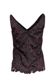Current Boutique-Trina Turk - Dark Navy & Maroon Floral Eyelet Lace Top Sz XS