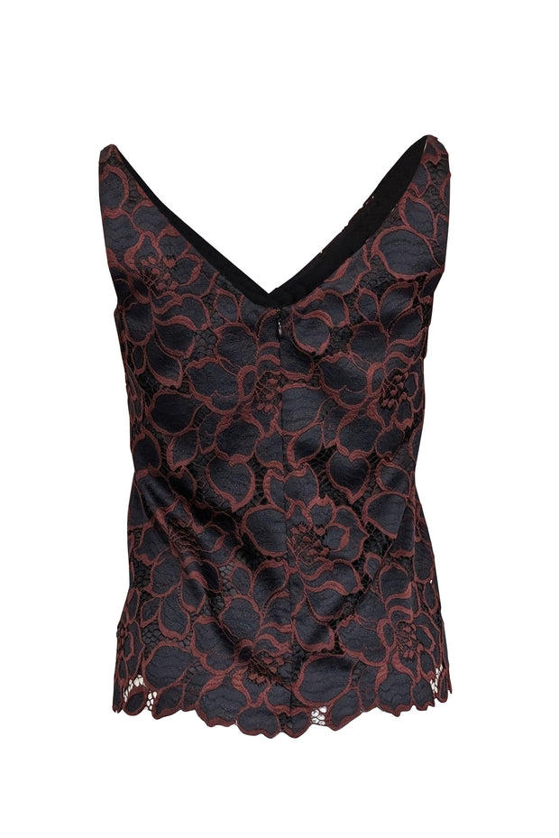Current Boutique-Trina Turk - Dark Navy & Maroon Floral Eyelet Lace Top Sz XS