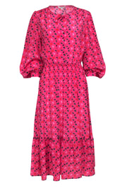 Current Boutique-Tuckernuck - Pink w/ Green & Orange Floral Long Sleeve Smocked Waist Dress Sz L