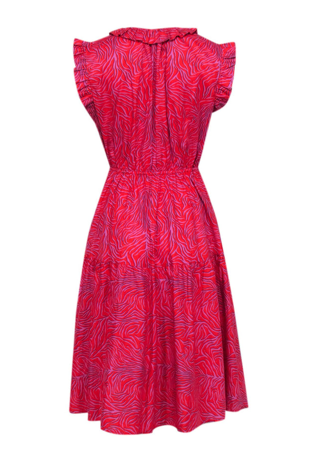 Current Boutique-Tucker - Red & Purple Zebra Print Ruffled Midi Dress Sz M