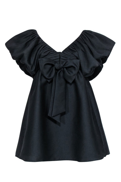 Current Boutique-Tuckernuck - Black Puff Sleeve Bow Front Dress Sz S