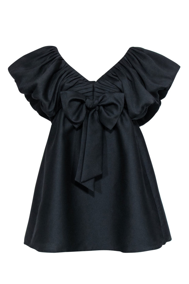 Current Boutique-Tuckernuck - Black Puff Sleeve Bow Front Dress Sz S
