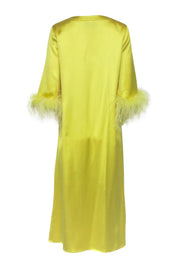 Current Boutique-Tuckernuck - Citron Yellow Maxi Caftan Dress w/ Feather Trim Sz S