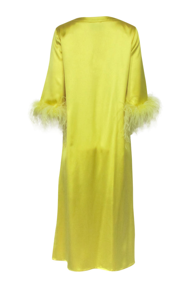 Current Boutique-Tuckernuck - Citron Yellow Maxi Caftan Dress w/ Feather Trim Sz S