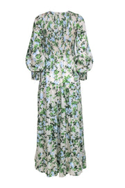 Current Boutique-Tuckernuck - Beige w/ Blue & Green Floral Print Smocked Dress Sz S