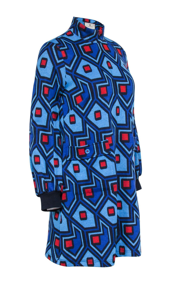 Current Boutique-Tuckernuck - Blue & Red Geometric Print Long Sleeve Knit Dress Sz S
