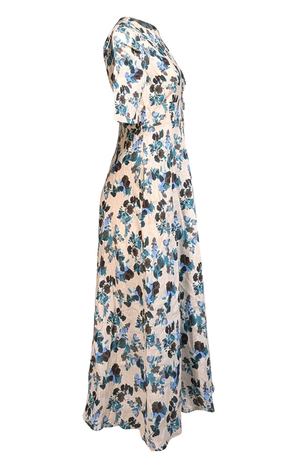Tuckernuck - Ivory, Blue, & Green Floral Button Front Dress Sz S - Current Boutique