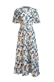 Tuckernuck - Ivory, Blue, & Green Floral Button Front Dress Sz S - Current Boutique