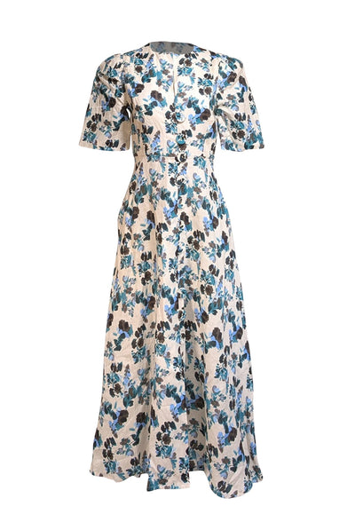 Tuckernuck - Ivory, Blue, & Green Floral Button Front Dress Sz S - Current Boutique