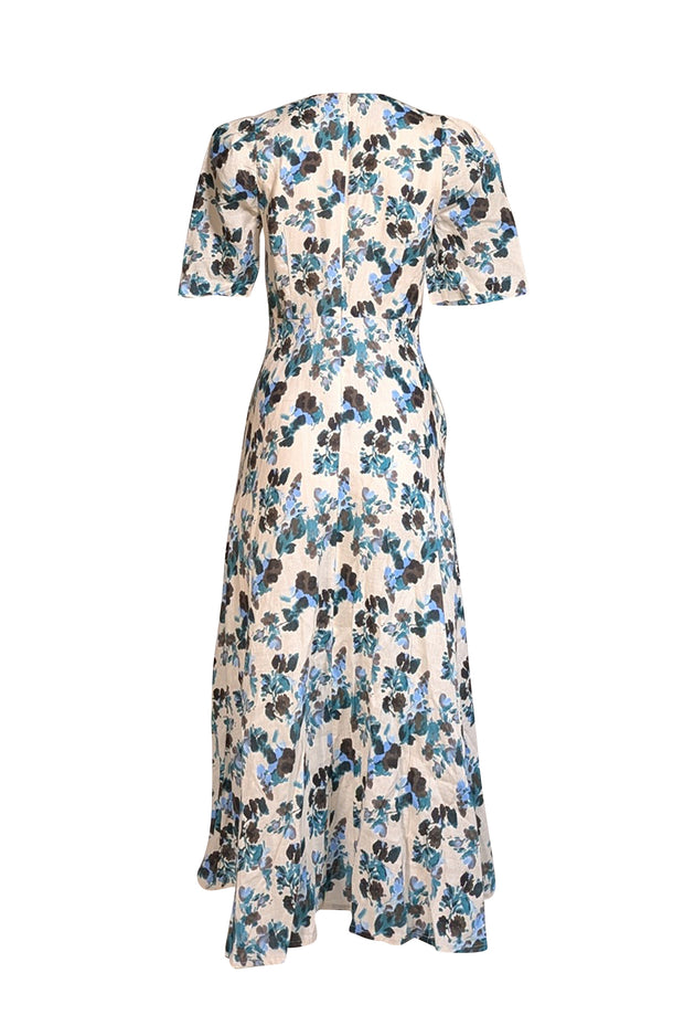 Tuckernuck - Ivory, Blue, & Green Floral Button Front Dress Sz S - Current Boutique