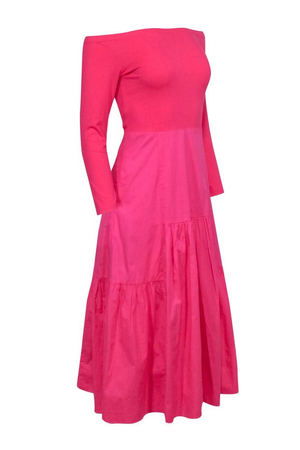 Current Boutique-Tuckernuck - Pink Marissa Midi Off Shoulder Dress Sz S
