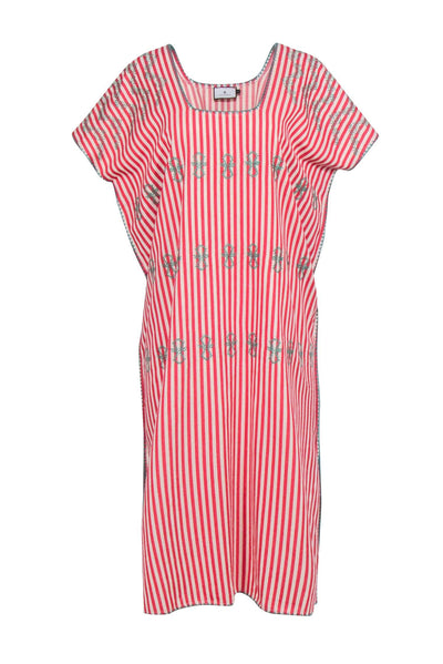 Current Boutique-Tuckernuck - Red & Cream Stripe w/ Green Embroidered Detail Tunic Dress Sz XL