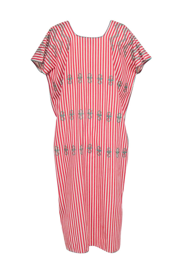 Current Boutique-Tuckernuck - Red & Cream Stripe w/ Green Embroidered Detail Tunic Dress Sz XL