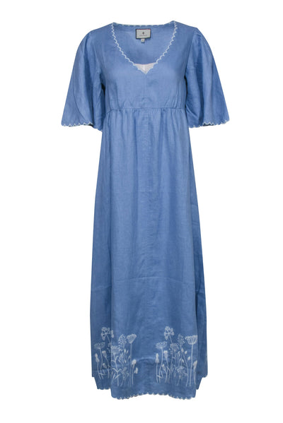 Current Boutique-Tuckernuck - Blue Maxi Dress w/ White Embroidery Sz XS