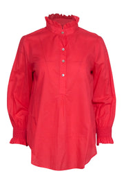 Current Boutique-Tuckernuck - Coral Pink Three Quarter Button Front Ruffle Collar Top Sz S