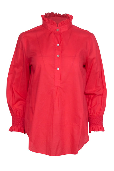 Current Boutique-Tuckernuck - Coral Pink Three Quarter Button Front Ruffle Collar Top Sz S