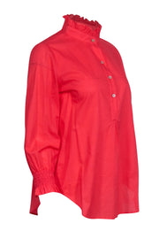 Current Boutique-Tuckernuck - Coral Pink Three Quarter Button Front Ruffle Collar Top Sz S