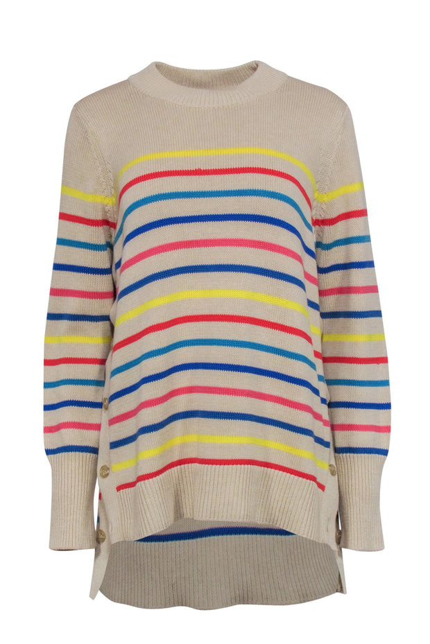Current Boutique-Tuckernuck - Beige w/ Multi Color Stripe Print Sweater Sz M