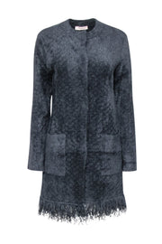Current Boutique-Twinset - Black Fuzzy Jacket w/ Fringe Trim Sz XS