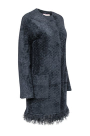 Current Boutique-Twinset - Black Fuzzy Jacket w/ Fringe Trim Sz XS