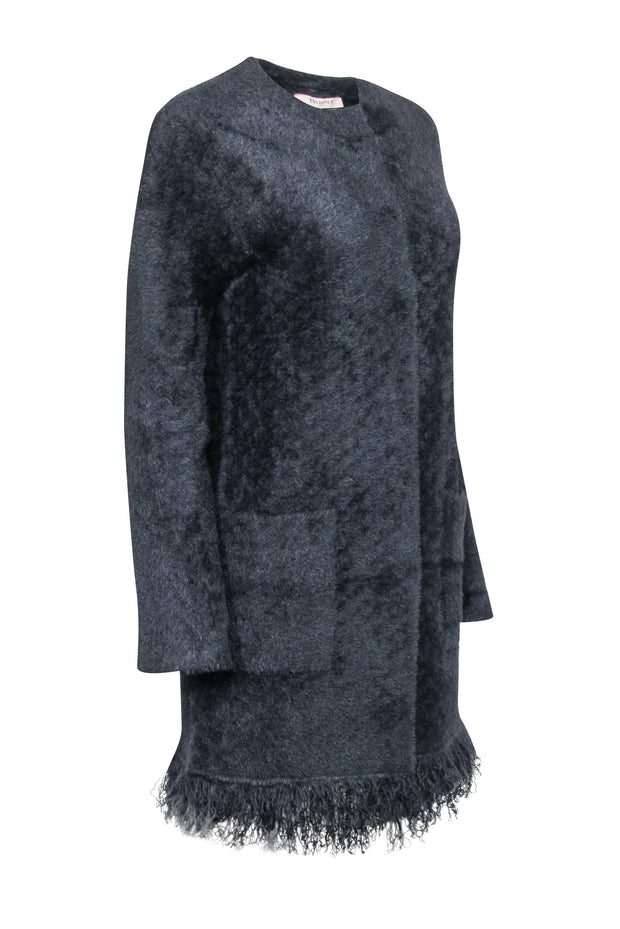 Current Boutique-Twinset - Black Fuzzy Jacket w/ Fringe Trim Sz XS