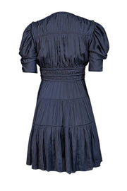 Current Boutique-Ulla Johnson - Navy V-Neckline Satin Short Sleeve Dress Sz 0