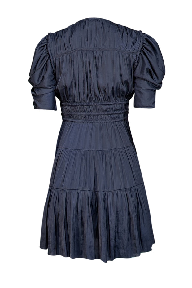 Current Boutique-Ulla Johnson - Navy V-Neckline Satin Short Sleeve Dress Sz 0