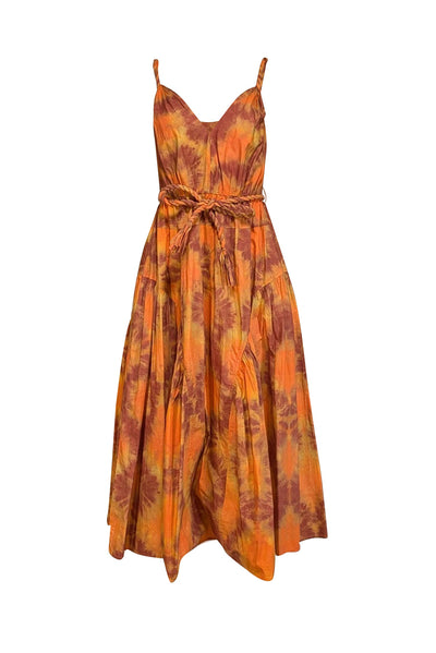 Current Boutique-UllaJohnson - Orange & Rust Red Tie Dye Print Poplin Midi Dress Sz 0