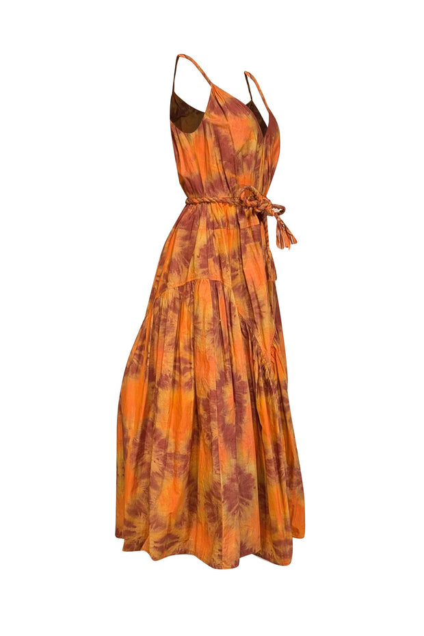 Current Boutique-UllaJohnson - Orange & Rust Red Tie Dye Print Poplin Midi Dress Sz 0