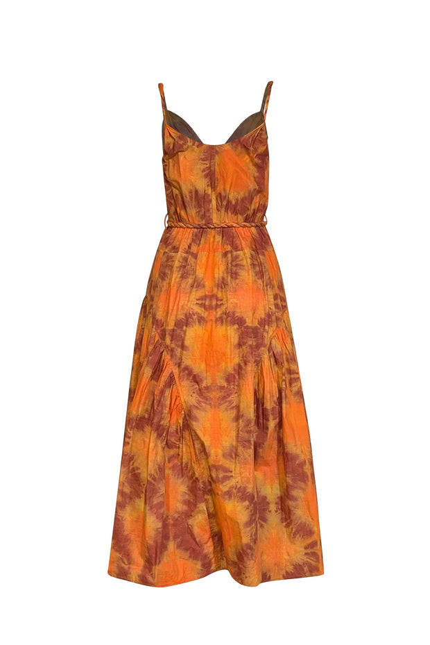 Current Boutique-UllaJohnson - Orange & Rust Red Tie Dye Print Poplin Midi Dress Sz 0