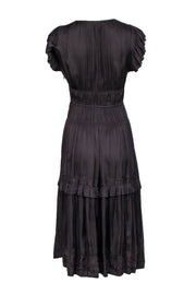 Current Boutique-Ulla Johnson - Dark Brown Satin Gathered Tiered Midi Dress Sz 4