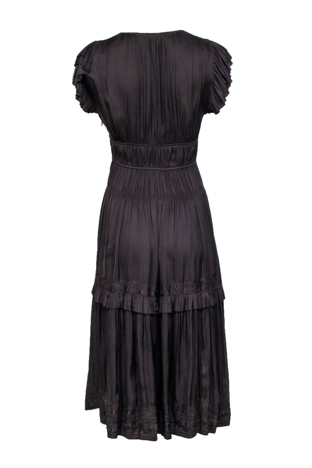 Current Boutique-Ulla Johnson - Dark Brown Satin Gathered Tiered Midi Dress Sz 4
