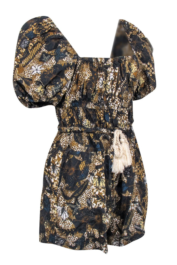 Current Boutique-Ulla Johnson - Black & Gold Print Puff Sleeve Romper Sz 4