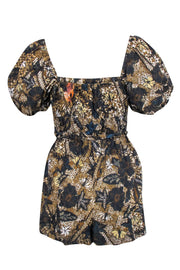 Current Boutique-Ulla Johnson - Black & Gold Print Puff Sleeve Romper Sz 4