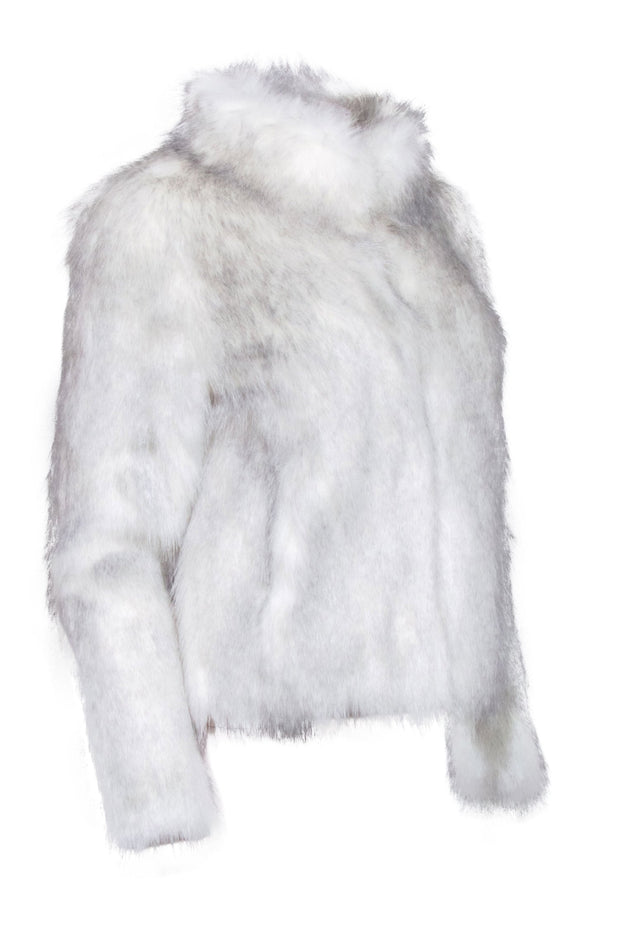 Current Boutique-Unreal Fur - White & Grey Blend Faux Fur Coat Sz XS