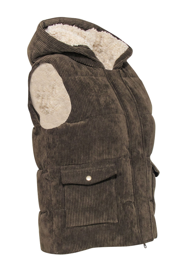 Current Boutique-Unreal Fur - Olive Green Corduroy Vest Sz M